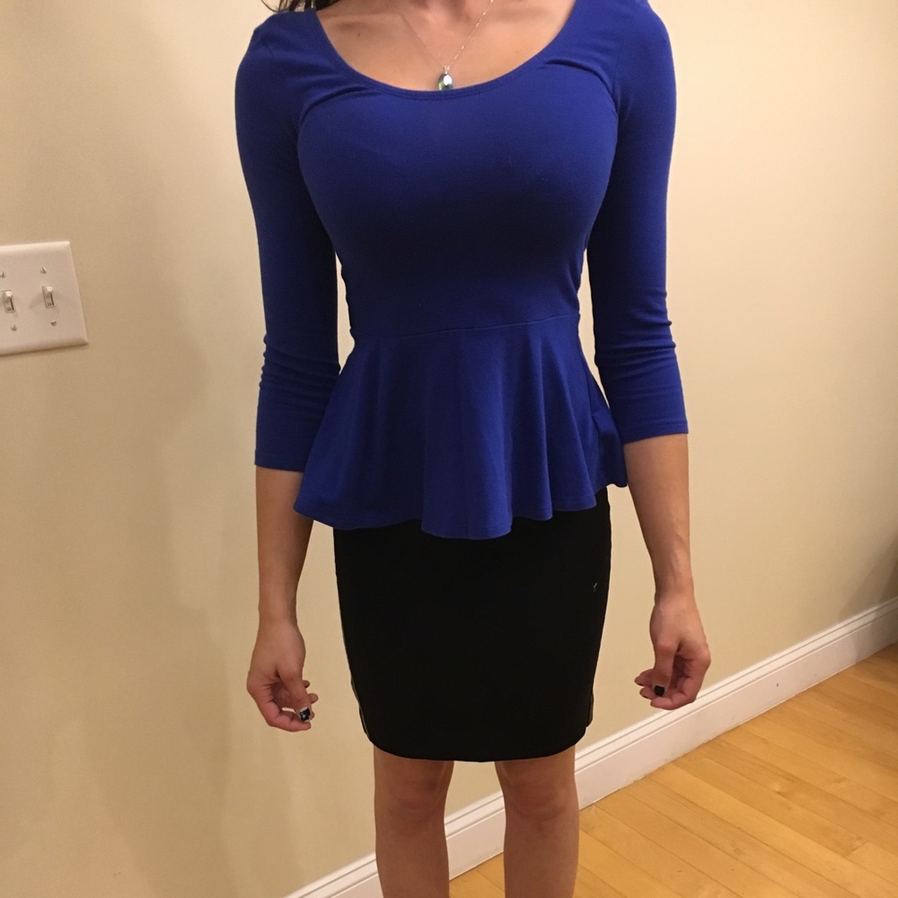 NWOT XS Express Blue Peplum Shirt